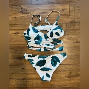 Green floral Cupshe bikini with long straps